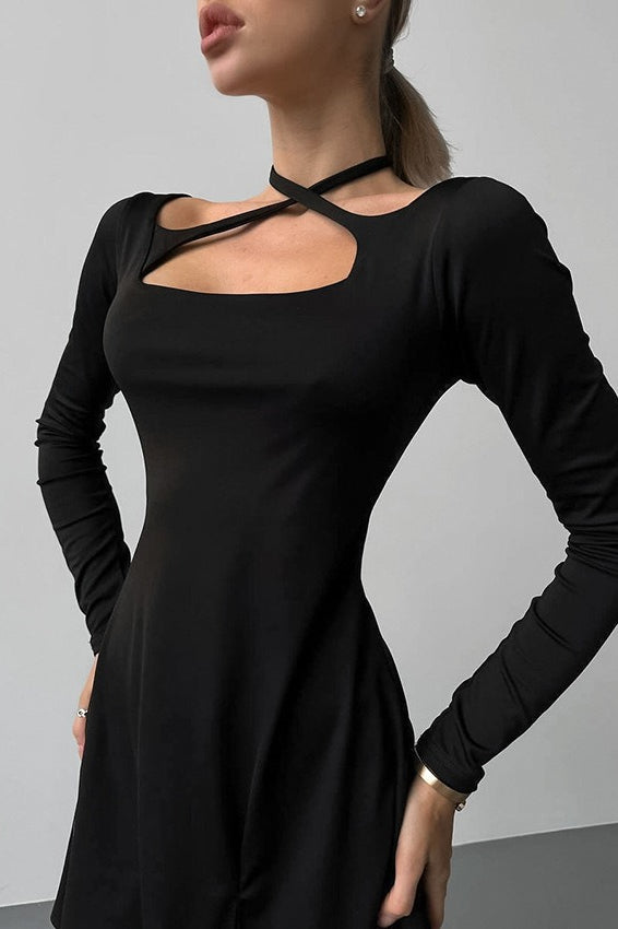 Cutout Long Sleeve Fit & Flare Mini Dress