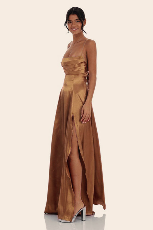 Satin Square Neck High Split Bodycon Party  Dress