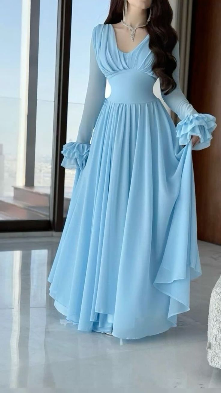 Elegant Blue Chiffon Prom Dress Graduation Dress Evening Dress - Fashionpara