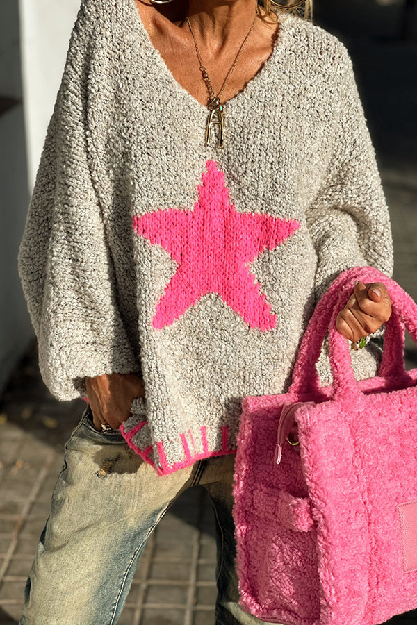 Cozy Knit Star Pattern Loose Sweater for Winter Days