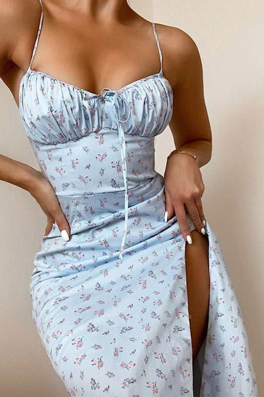 Floral Print Tie-Front Thigh Slit Slip Dress 6