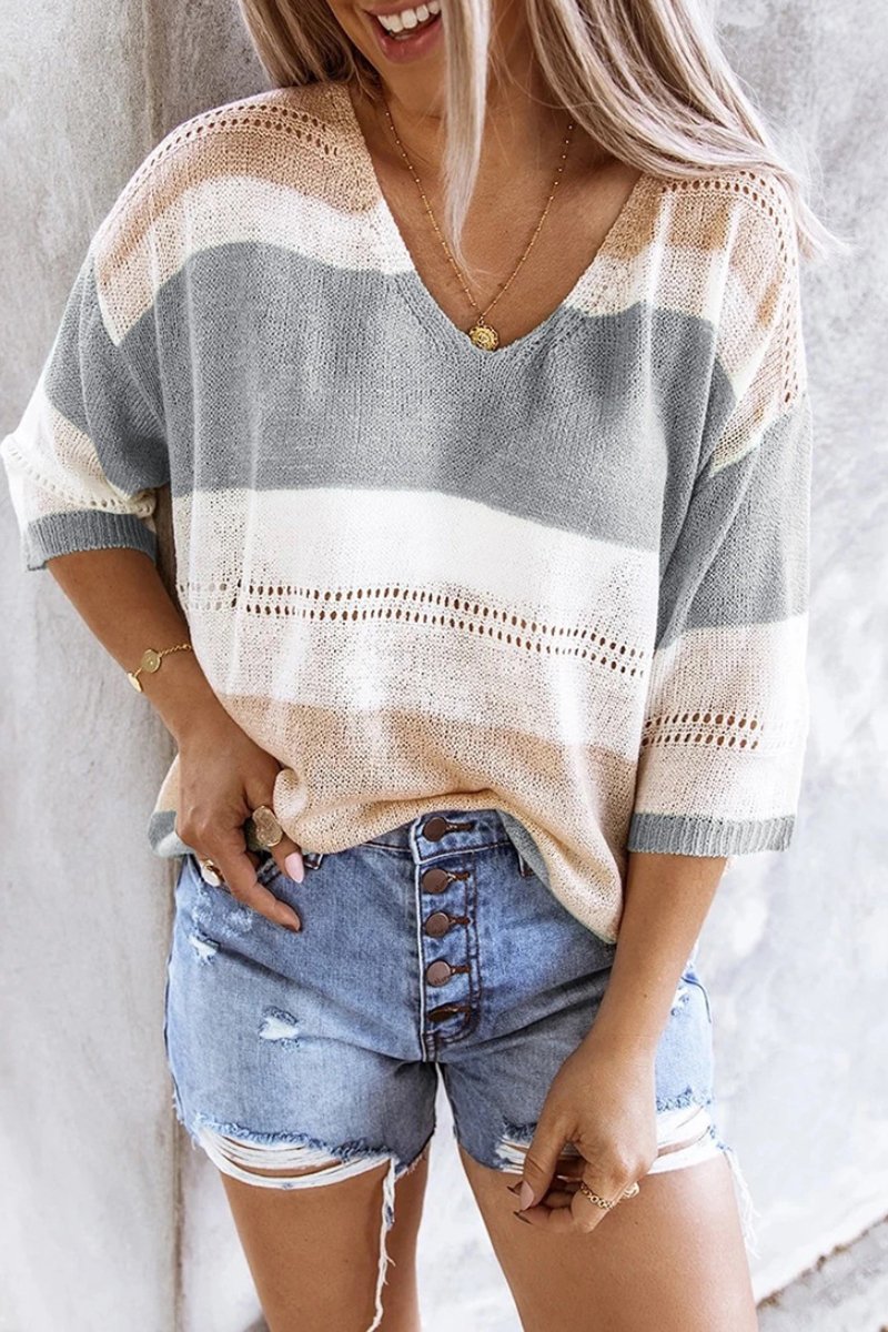 O Neck Patchwork Loose  Sweater - Fashionpara