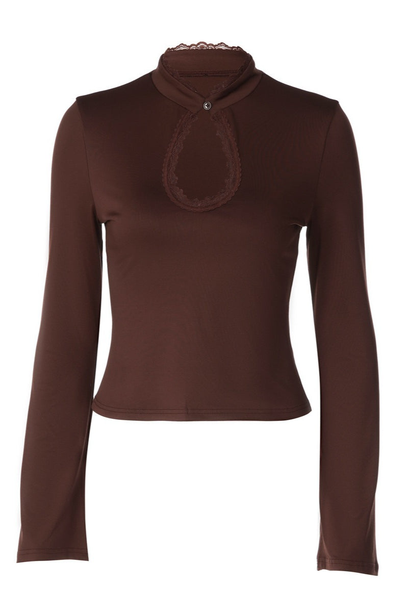 High Neck Keyhole Fitted Blouse
