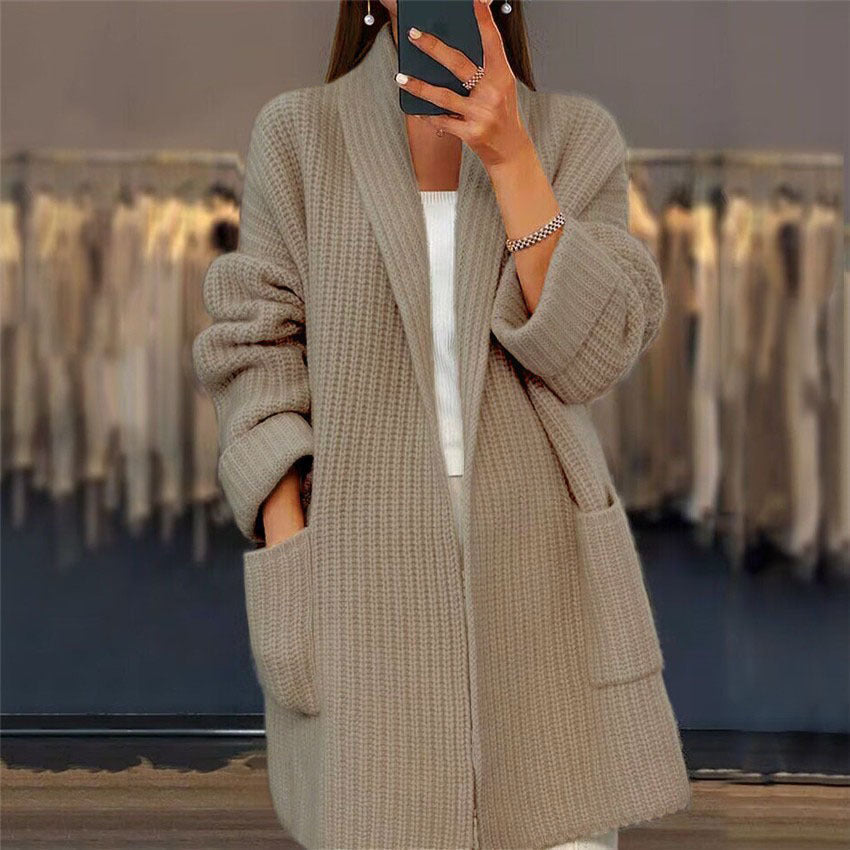 Shawl Collar Oversized Ribbed Knit Cardigan with Pockets 2