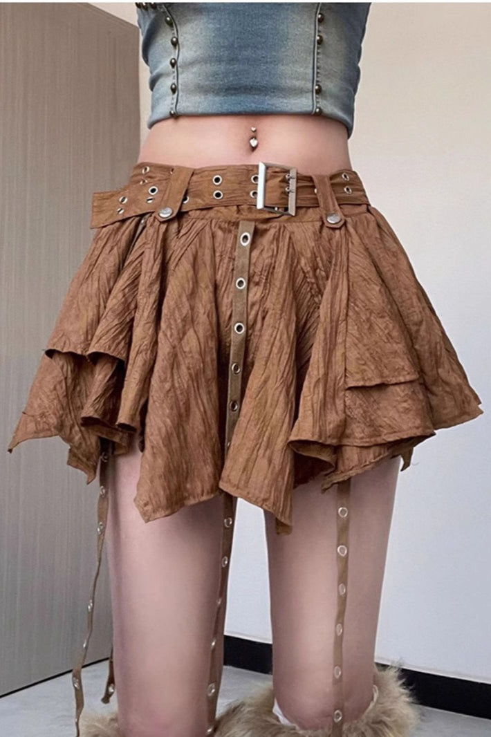 Wasteland Vintage Belt Asymmetrical Mini Skirt