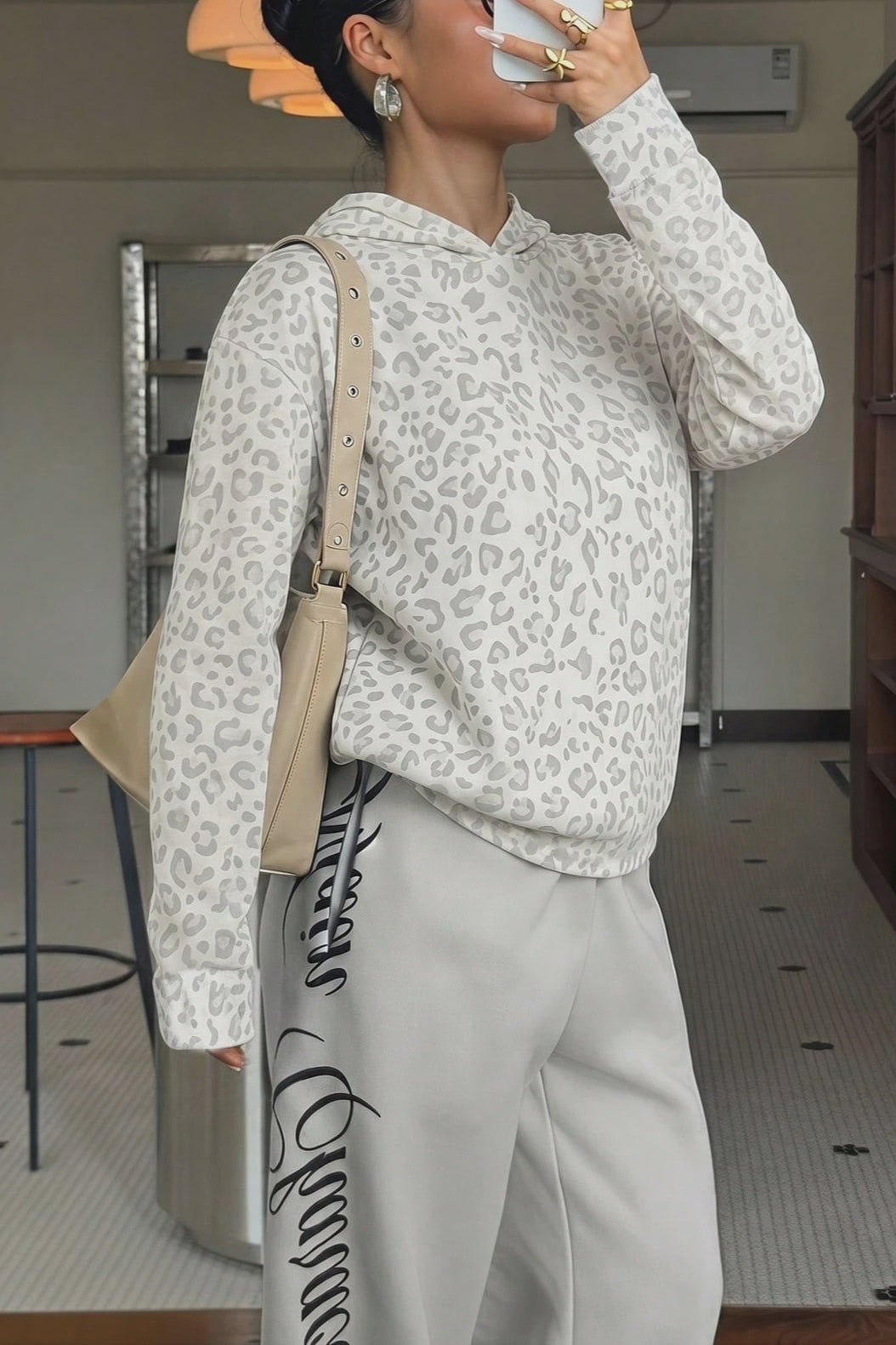 Leopard Print Oversized Pullover Hoodie