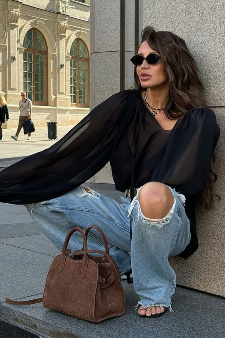 Sexy Sheer Tie Detail Blouse