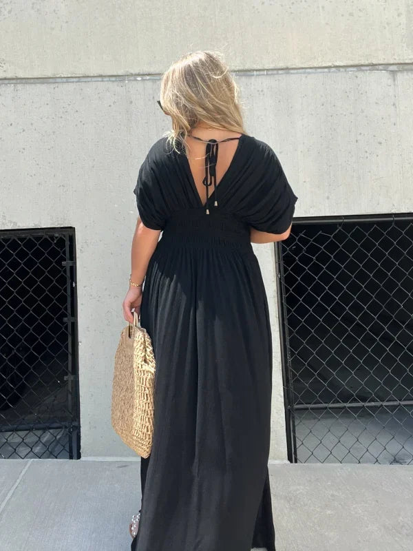 A-Line Print Short Sleeve Midi Dress - View 7