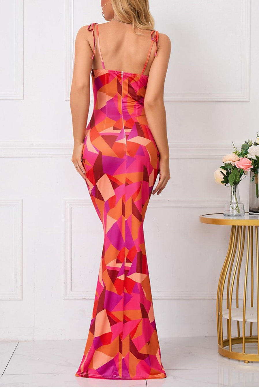 Floral Print Tie-Front Ruched Bodycon Maxi Dress