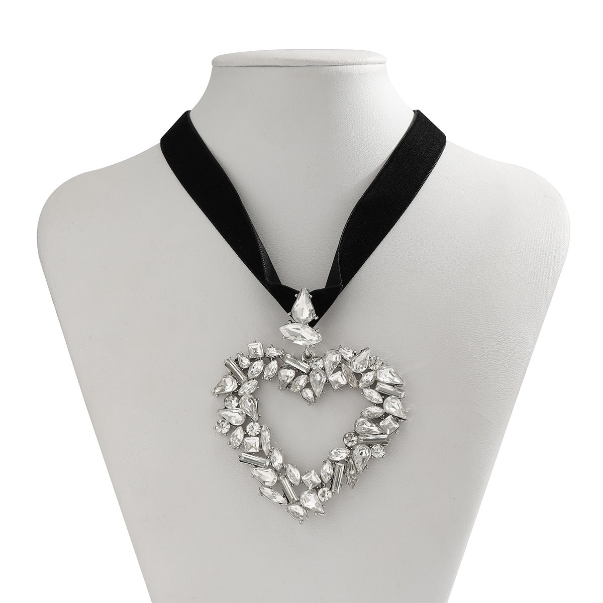 Velvet Rhinestone Big Heart Necklace