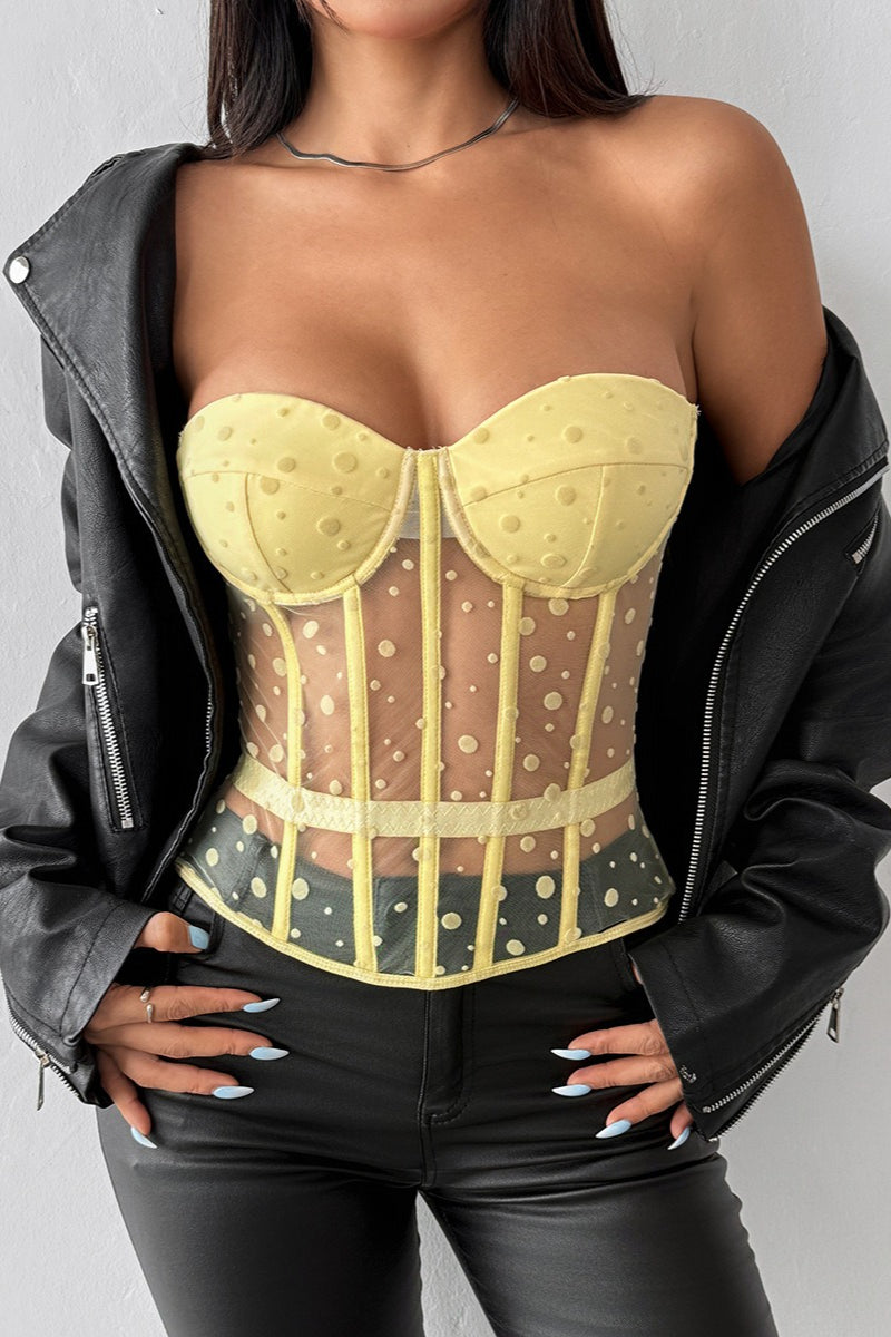 Polka Dot Strapless Bustier Corset - Fashionpara