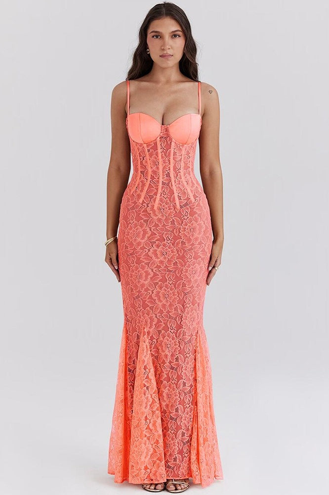 Lace Backless Spaghetti Strap Maxi Dress