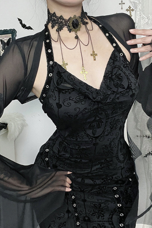 Gothic Mesh Batwing Sleeve Knit Top