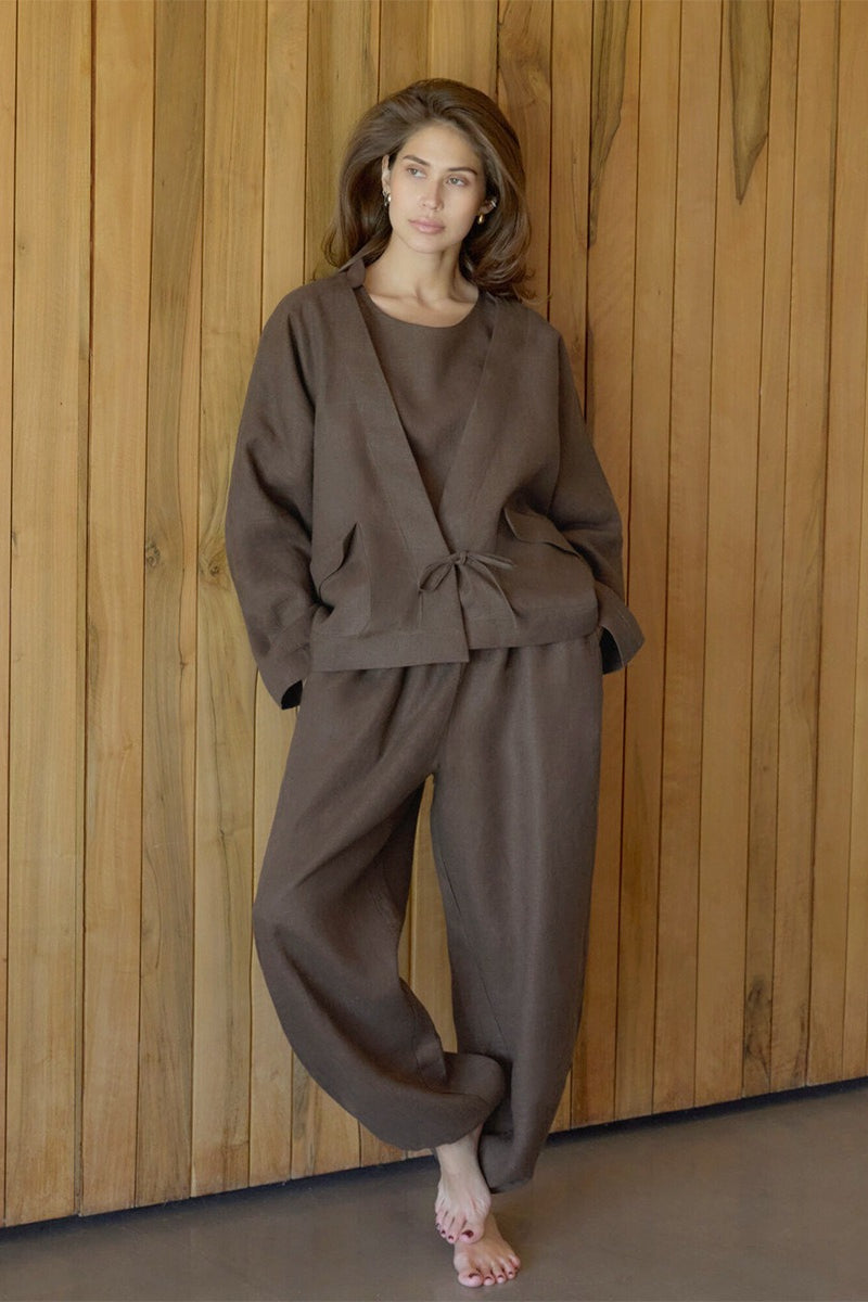Tie Front V Neck Blouse Harem Pants Set