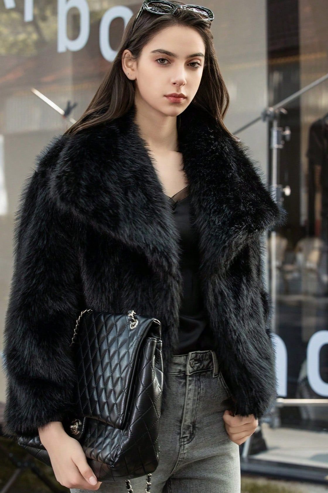 Plush Solid Color Faux Animal Fur Warm Notch Collar Coat