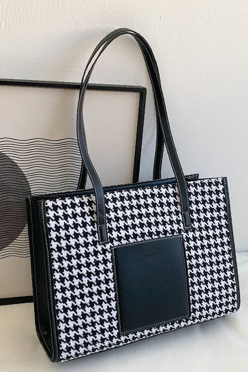 Houndstooth Pattern Shoulder Tote Bag - Fashionpara