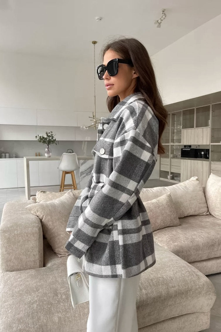 Plaid Mid-Length Wool Coat - Fashionpara