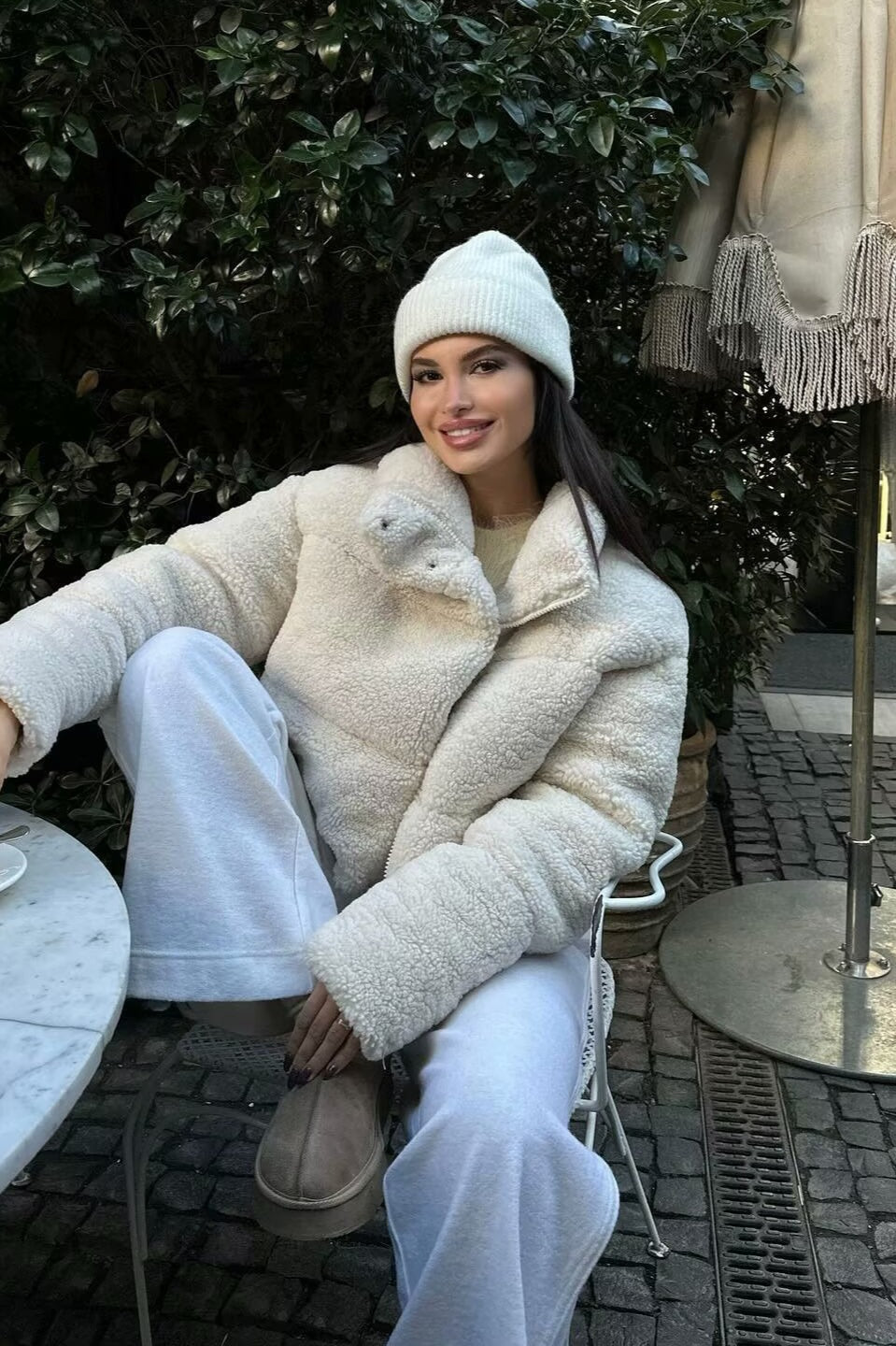 Short Faux Sherpa Fleece Coat - Fashionpara