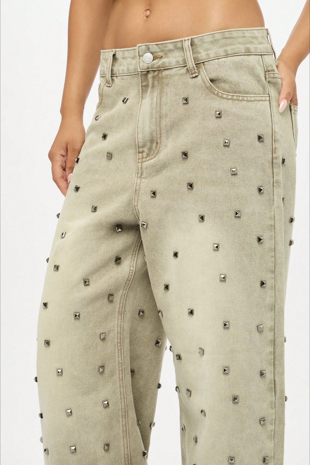 Low Rise Rhinestone Wide Leg Jeans