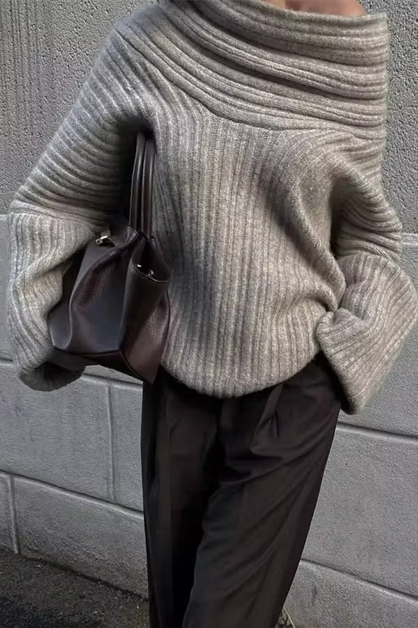 Lady Rin Casual Knitted Sweater with Unique Irregular Collar