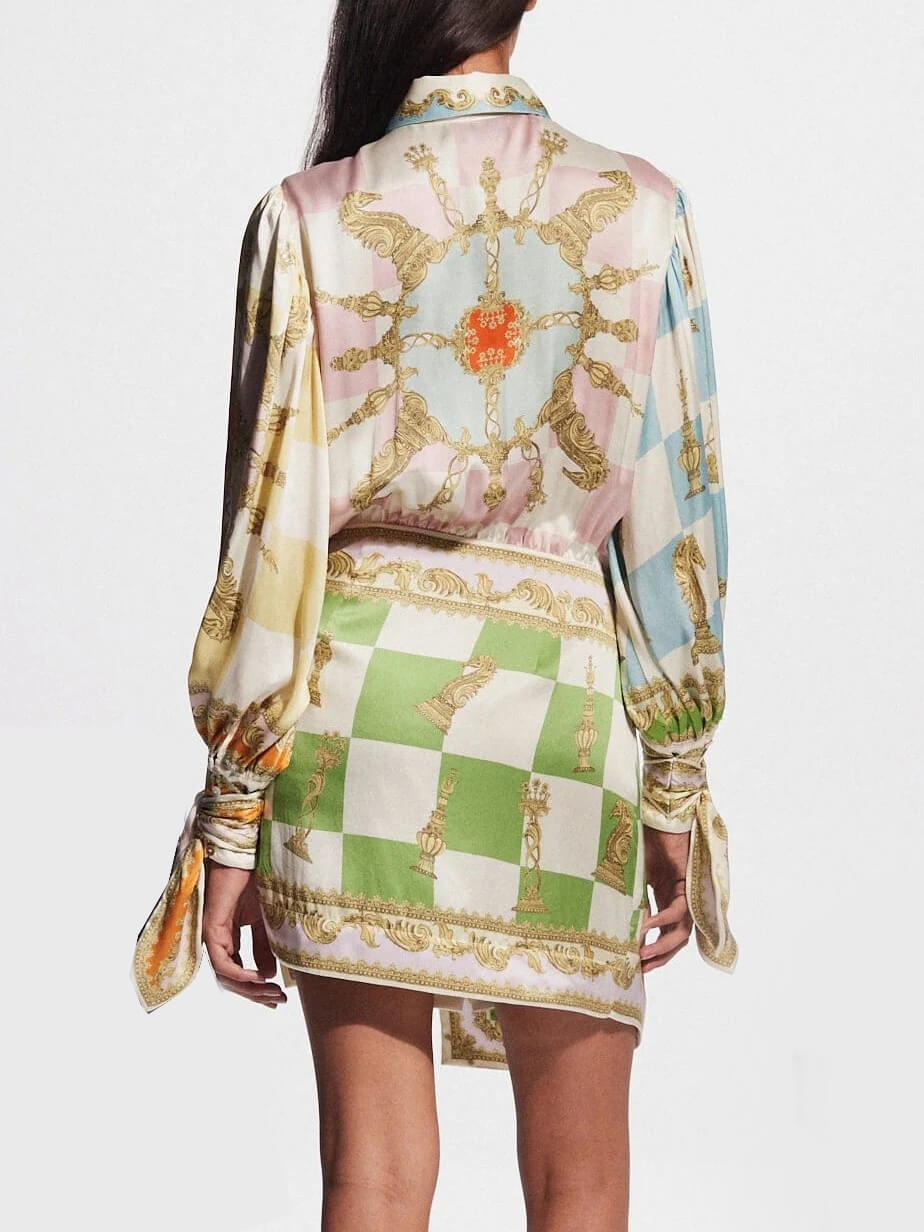 Unique Printed Irregular Knotted Mini Dress - Fashionpara