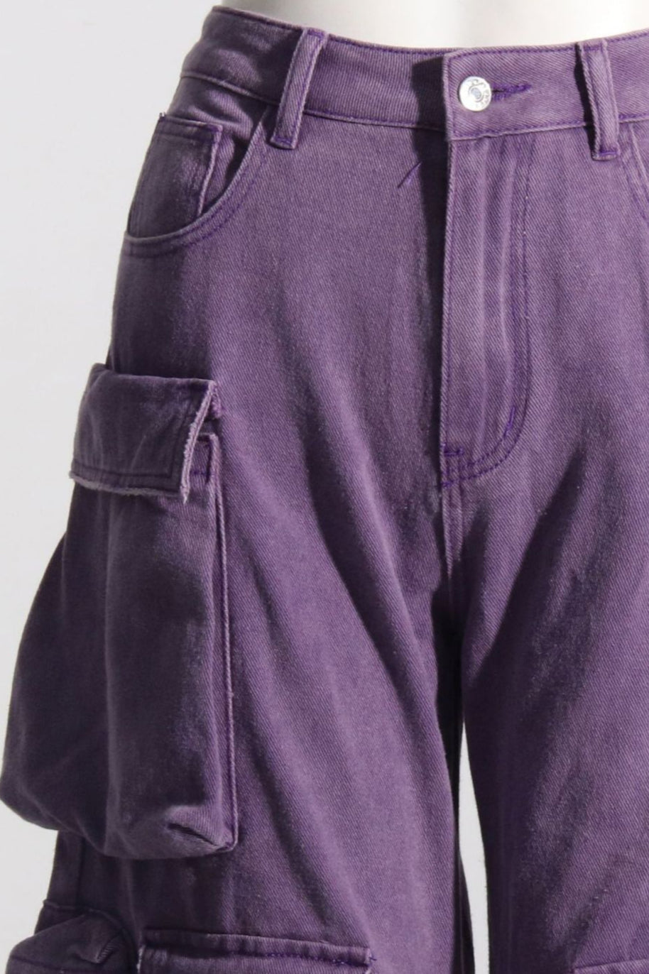 High Waist Oversized Pocket Denim Cargo Pant
