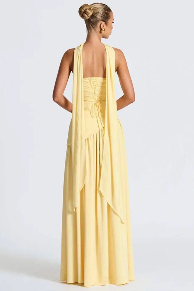 Satin Strapless High Split Asymmetric Draped Maxi Dress - View 3