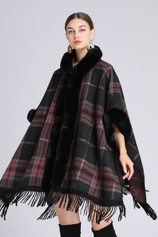Plus Size Wool Cape Coat with Hood for Elegant Warmth