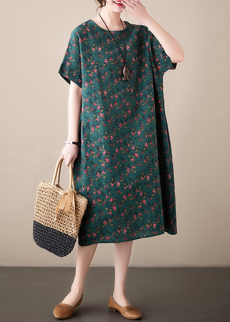 Ditsy Floral Print Crew Neck Short Sleeve Loose Shift Midi Dress - View 4