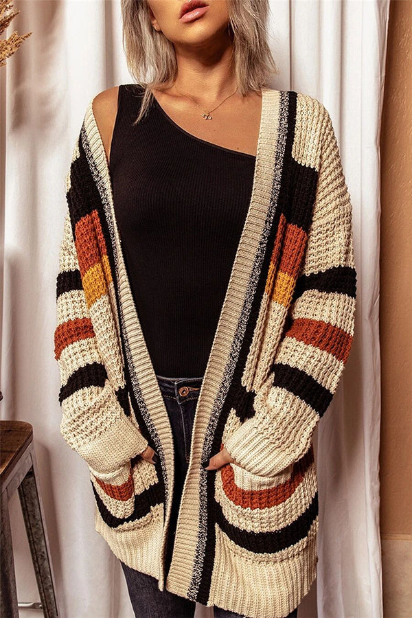 Striped V-neck Long-sleeved Casual Cardigan for Effortless Style