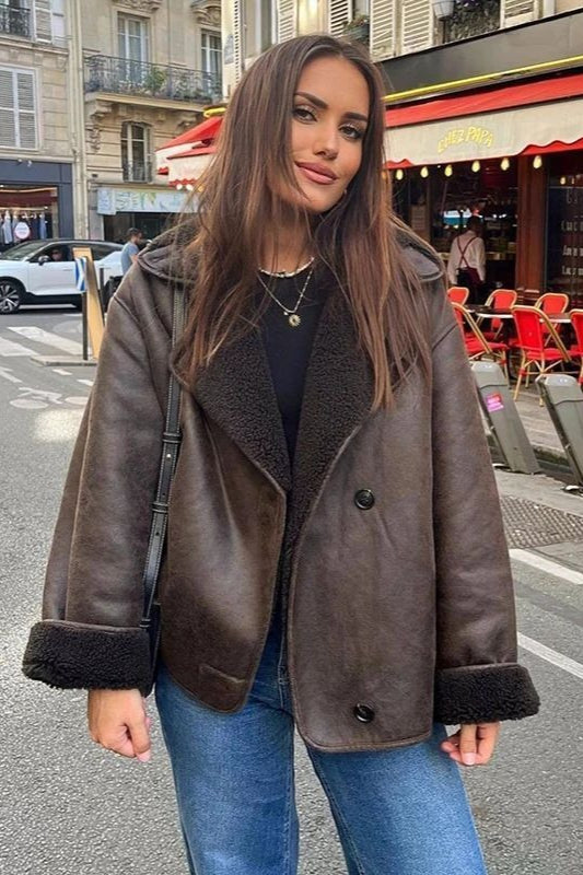 Warm Oversized Faux Shearling Coat - Fashionpara