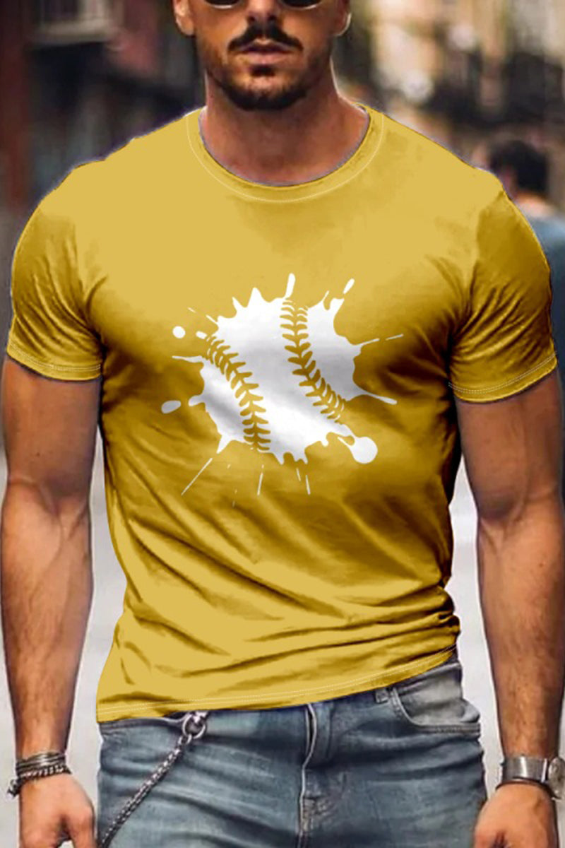 Men's Fashion Washing Short Sleeve Baseball Printed T-shirt  Fashionpara