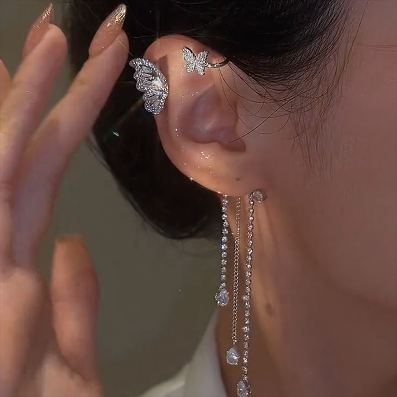 Super Flash Rhinestones with Butterfly Fringe Earrings