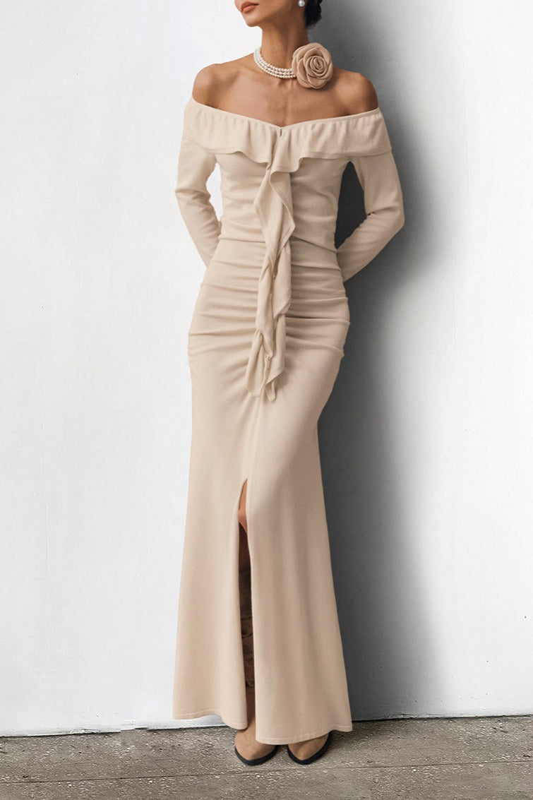 Off Shoulder Ruffle Maxi Dress