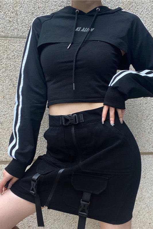 Black Cargo A-Line Mini Skirt