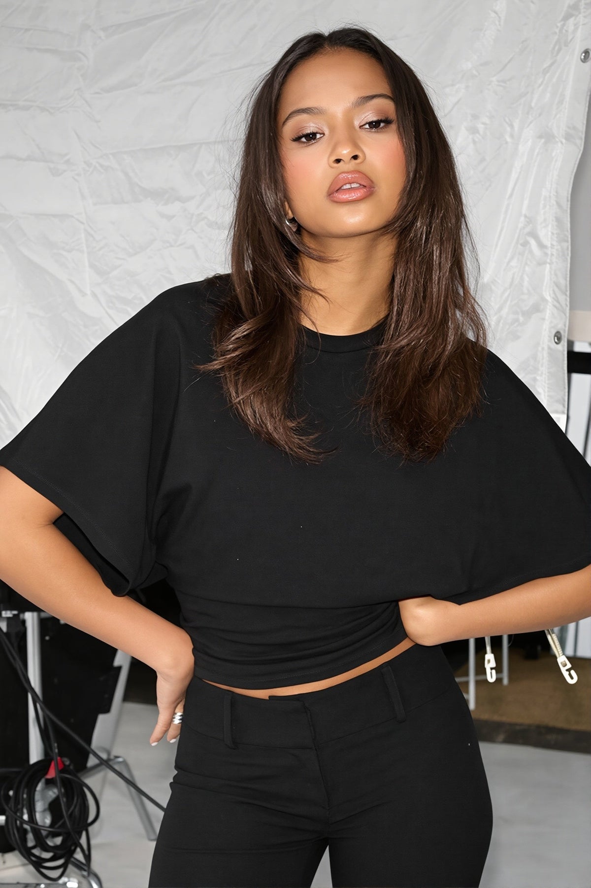 Cinched Waist Crew Neck T-Shirt