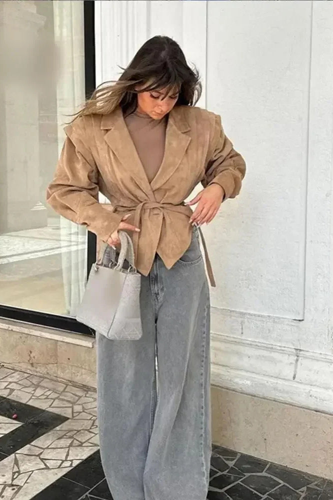 Chic Tie Waist Short Coat for Stylish Layering and Comfort