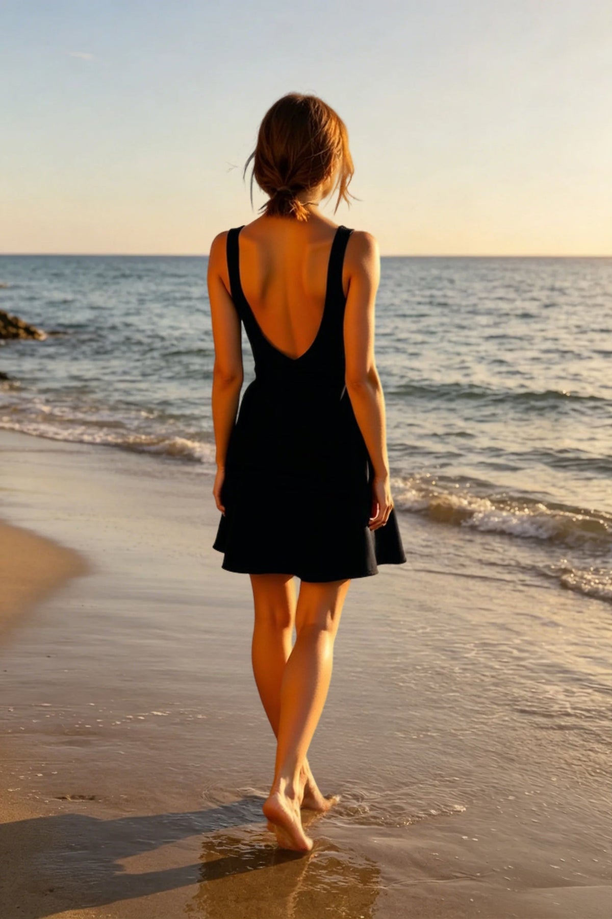 Crepe Boat Neck Sleeveless Fit & Flare Mini Dress