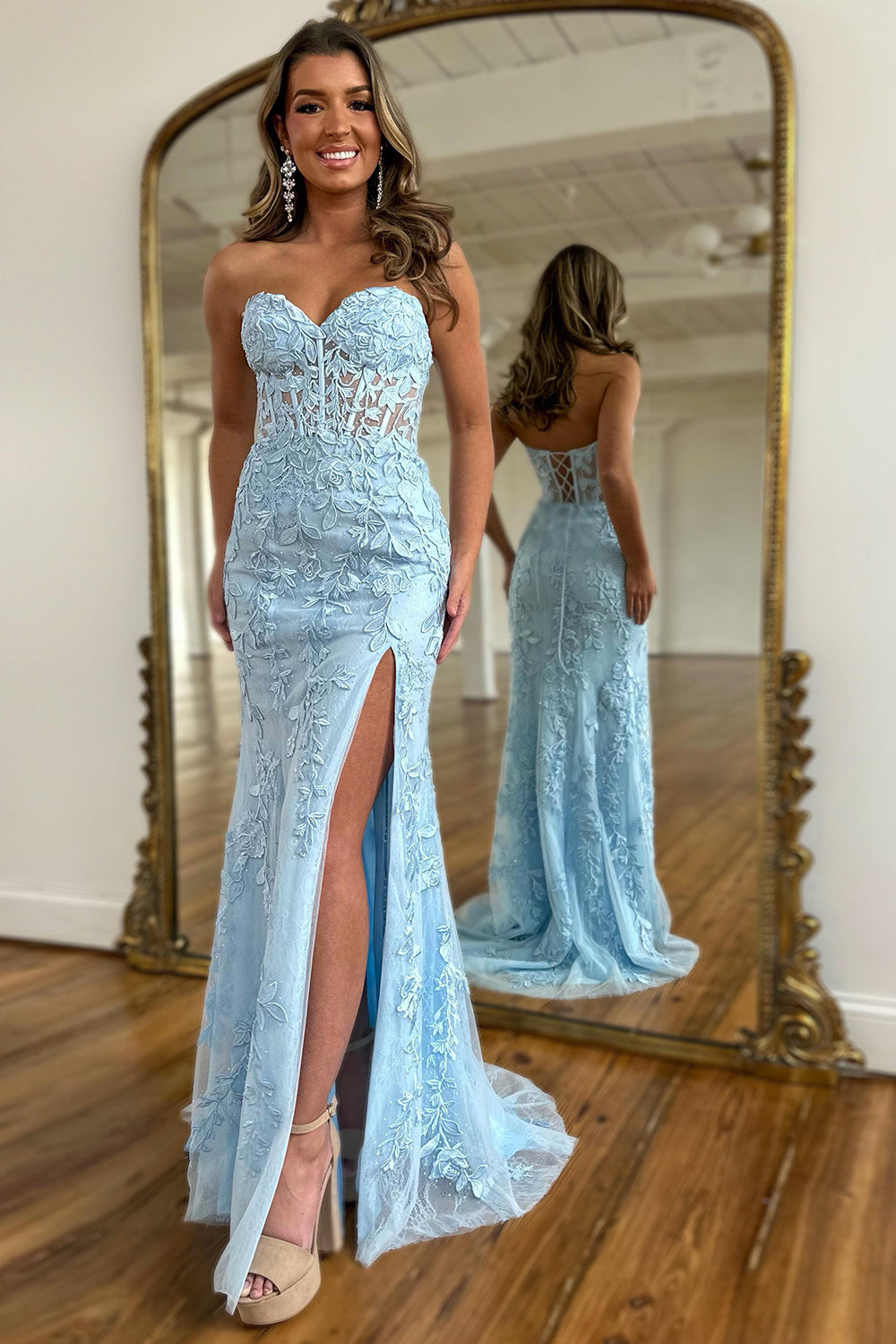 Chic & Modern Sweetheart Mermaid Split Appliques Evening Party Prom Dress