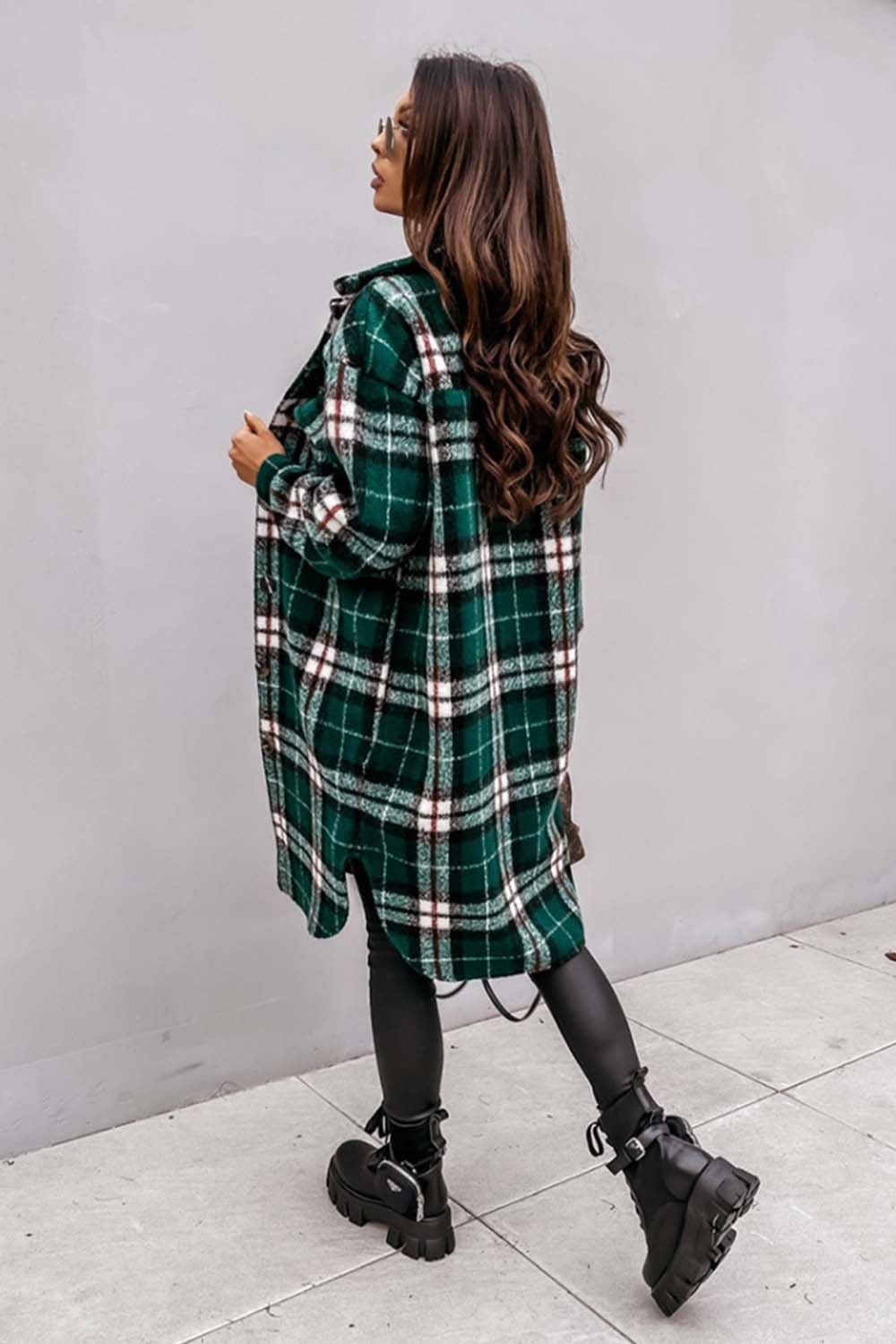 Elegant Plaid Woolen Coat with Classic Tailored Fit
