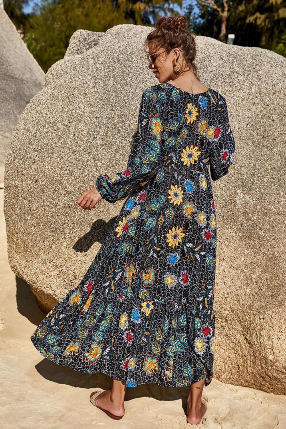 Square Neck Print Dress - Fashionpara