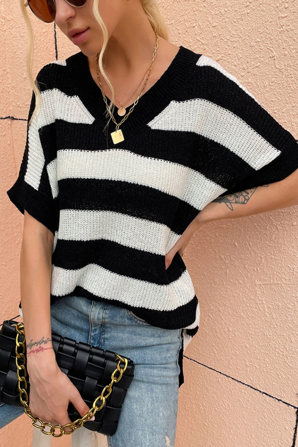 RadyRin V-Neck Striped Sweater for Effortless Style