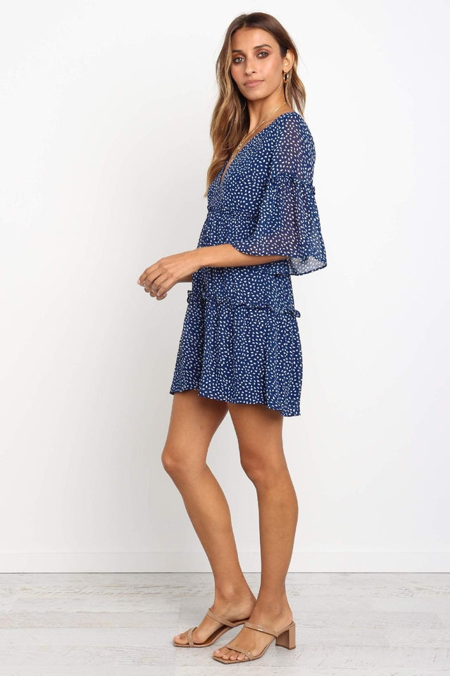 V-Neck Polka Dot Boho Mini Dress