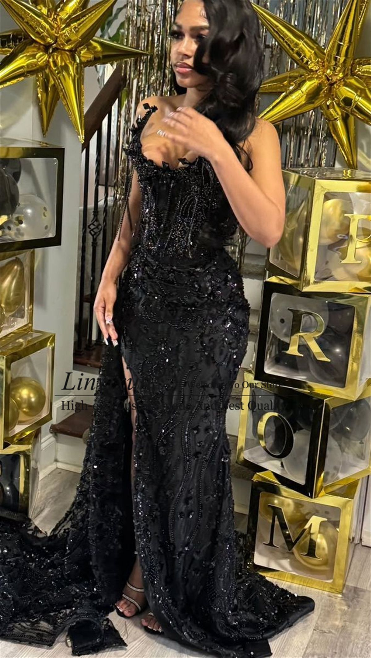 Mermaid Black Luxurious Prom Dress Black Girl Sexy Graduation Dress Formal Dress - Fashionpara