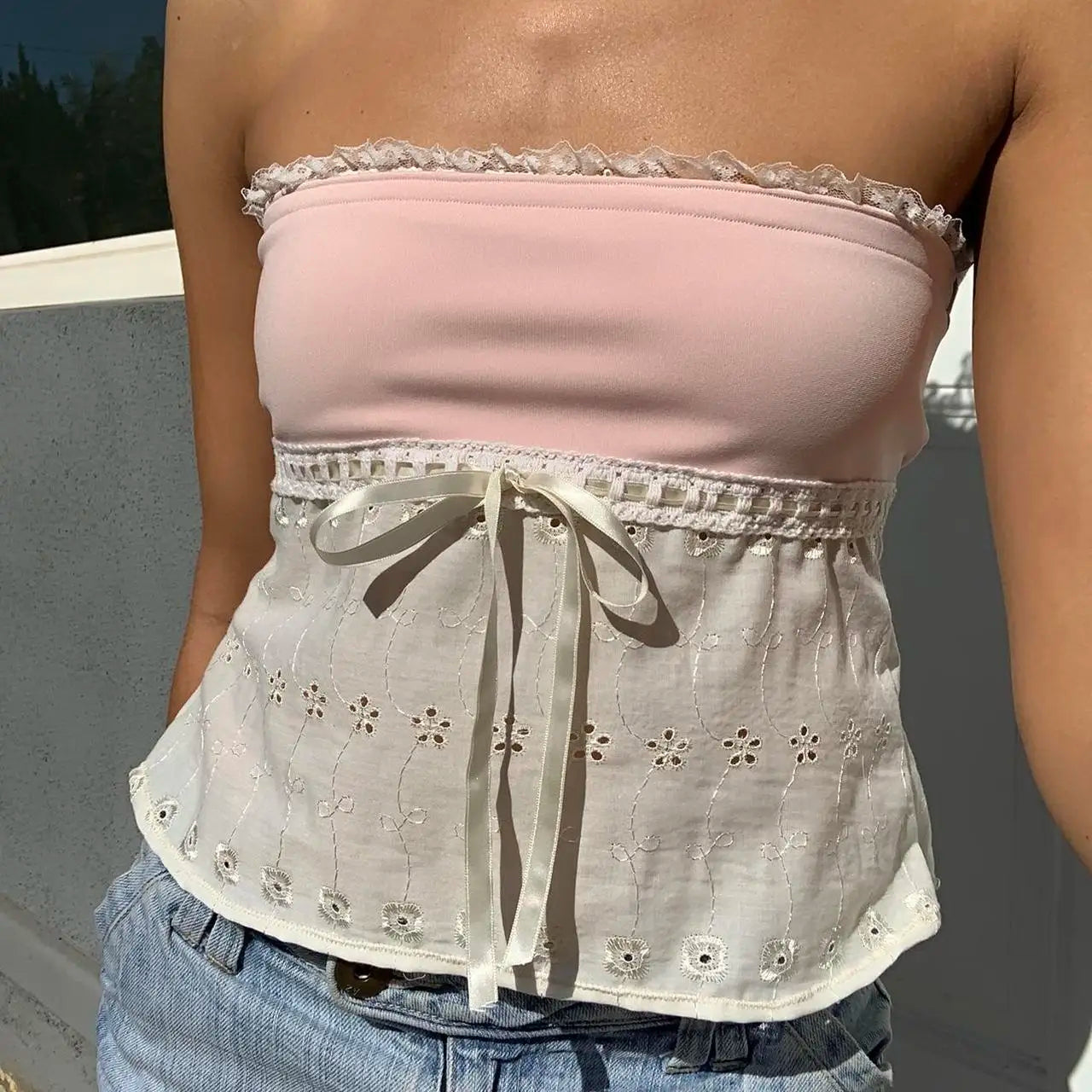 Lace Patchwork Hollow Crop Top