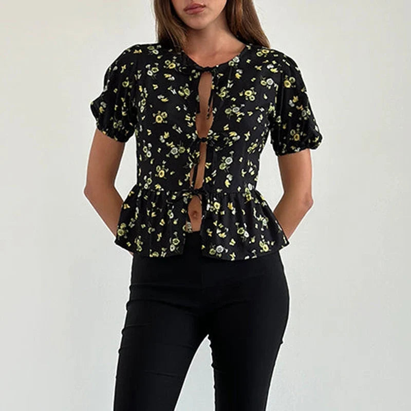 Puff Sleeve Bowknot Crop Top