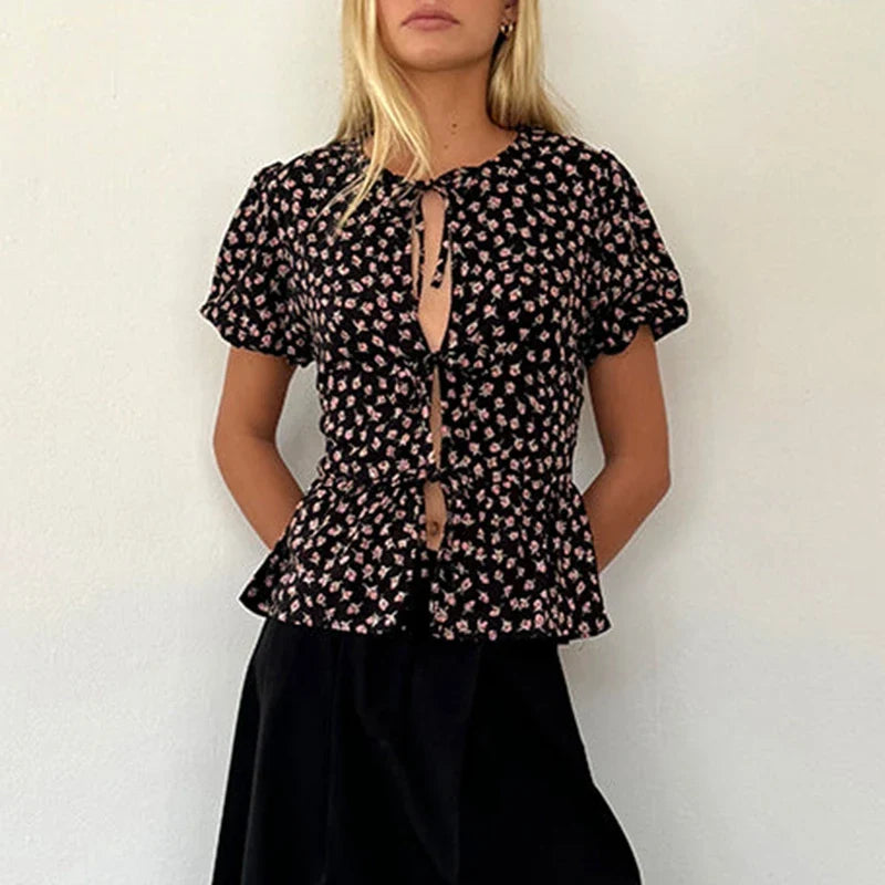 Puff Sleeve Bowknot Crop Top