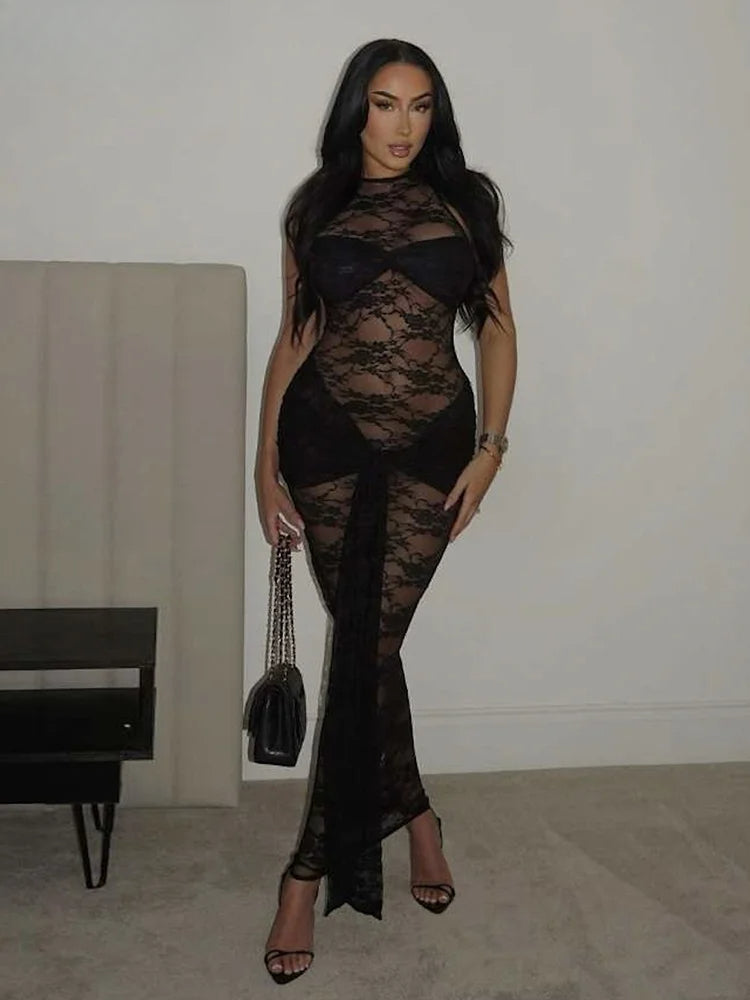 Knot Ribbon Mesh Midi Dress - View 3