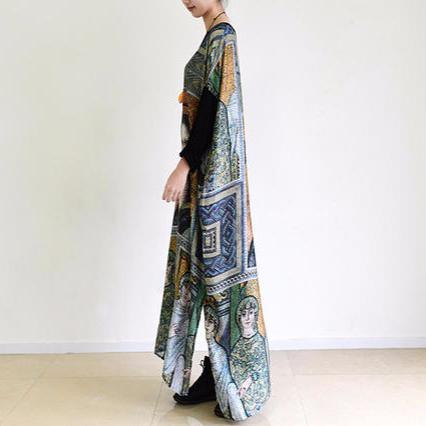 Fall painted floral cotton dresses flowy chiffon maxi dresses - View 3