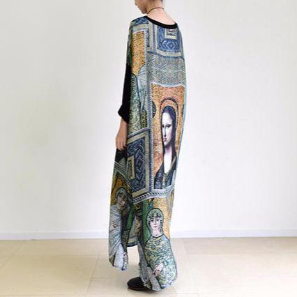 Fall painted floral cotton dresses flowy chiffon maxi dresses - View 4